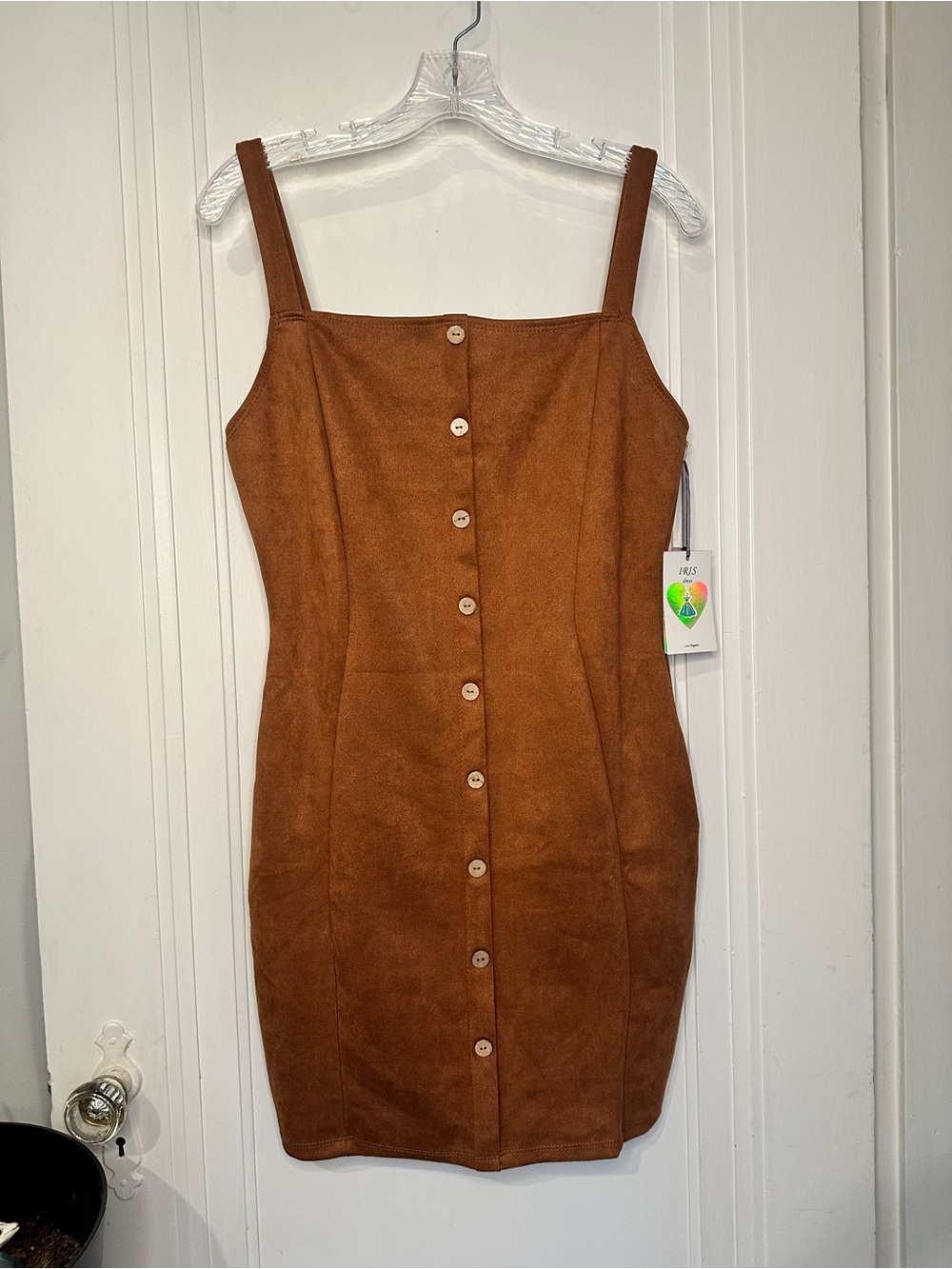 IRIS Suede Mini Dress with button detail 
Size L